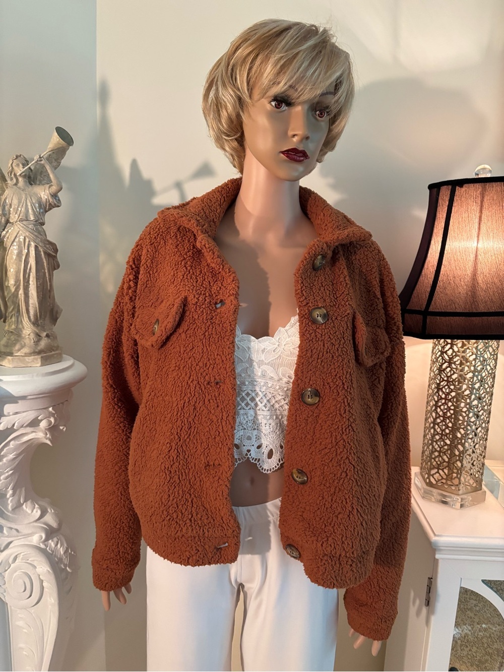 Hippie Rose Rust Teddy Sherpa Button-Up Jacket R1 - Picture 8 of 12